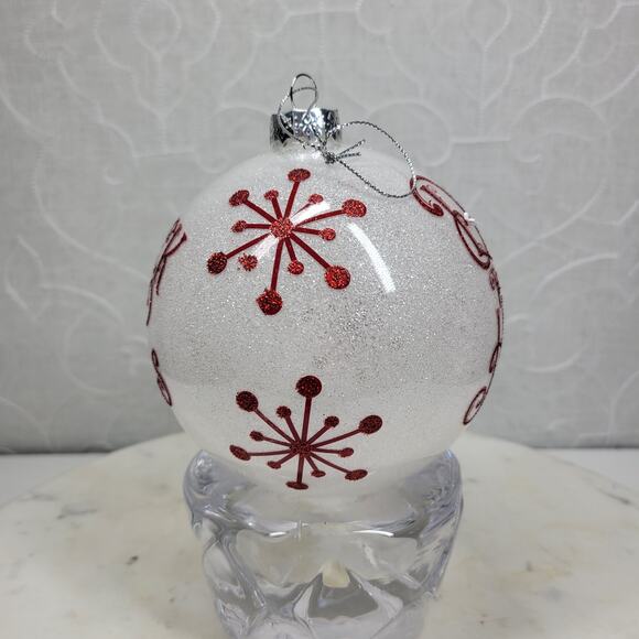 Vintage Deck the Halls Ornament 4.5” Red Glitter Script Handmade Glass - Picture 9 of 16